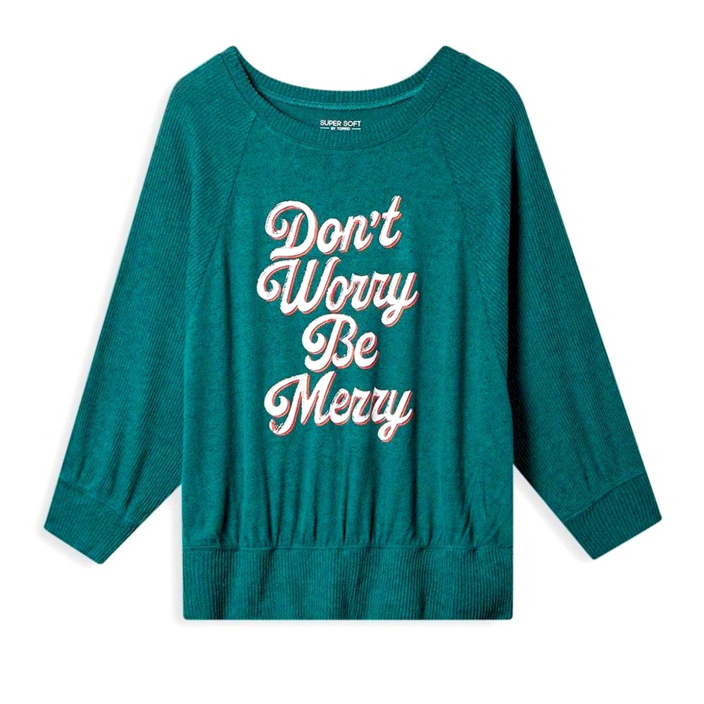 Torrid-Don't Worry Be Merry Classic Fit SuperSoftPlush Crew Neck Wing Sweatshirt